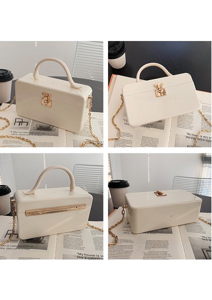 Bej Yılan Kolu Akşam Çanta Kilit Zincirleri Crossbody Çantalar Kutu Debriyaj Çanta Kadın Lüks Parti Elbise Çanta Yaz Akrilik El Çantaları (Yurt Dışından) modelleri