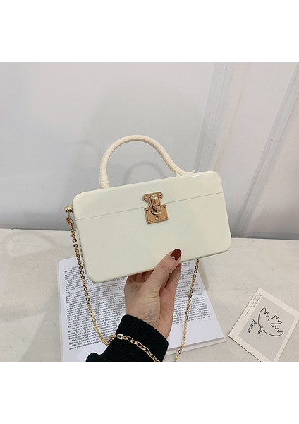 Bej Yılan Kolu Akşam Çanta Kilit Zincirleri Crossbody Çantalar Kutu Debriyaj Çanta Kadın Lüks Parti Elbise Çanta Yaz Akrilik El Çantaları (Yurt Dışından) indirimleri