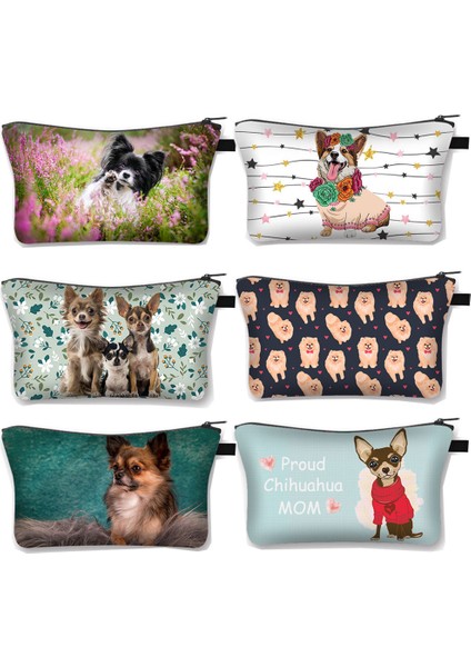 SHZBBOMEIC11CW Kawaii Chihuahua / Papillon / Pomeranian Köpek Kozmetik Çantası Kadın Makyaj Çantaları Küçük Debriyaj Kız Kozmetik Çantası Ruj Çantası Hediye (Yurt Dışından)