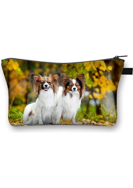 SHZBBOMEIC11CW Kawaii Chihuahua / Papillon / Pomeranian Köpek Kozmetik Çantası Kadın Makyaj Çantaları Küçük Debriyaj Kız Kozmetik Çantası Ruj Çantası Hediye (Yurt Dışından)