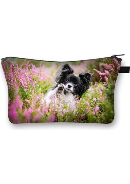 SHZBBOMEIC11CW Kawaii Chihuahua / Papillon / Pomeranian Köpek Kozmetik Çantası Kadın Makyaj Çantaları Küçük Debriyaj Kız Kozmetik Çantası Ruj Çantası Hediye (Yurt Dışından)