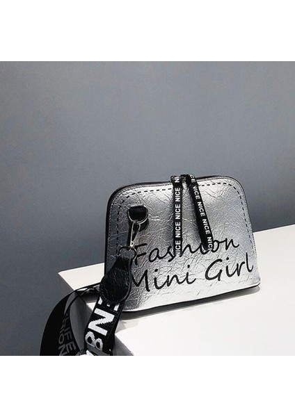 Gümüş Bayan Kore Kabuk Crossbody Çanta Tüm Maç Geniş Omuz Askısı Parlak Mektup Çantaları Yüksek Kaliteli Büyük Kapasiteli Kadın Çantaları (Yurt Dışından)