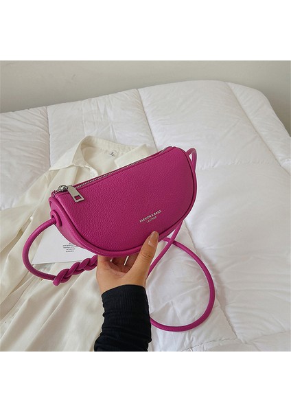 Gül Kırmızı Çanta Şeker Renk Kadın Küçük Pu Deri Eyer Çantası Tasarımcı Lüks Omuz Çantaları 2022 Sevimli Örgü Kayış Bayan Crossbody Çanta Trend Yeni (Yurt Dışından)