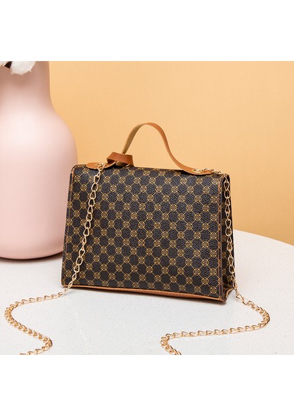 Siyah 2022 Moda Baskılı Kadın Çantası Donanım Taç Püskül Küçük Kare Çanta Tek Omuz Messenger Çanta Retro Kontrast Renkli Çanta (Yurt Dışından) modelleri