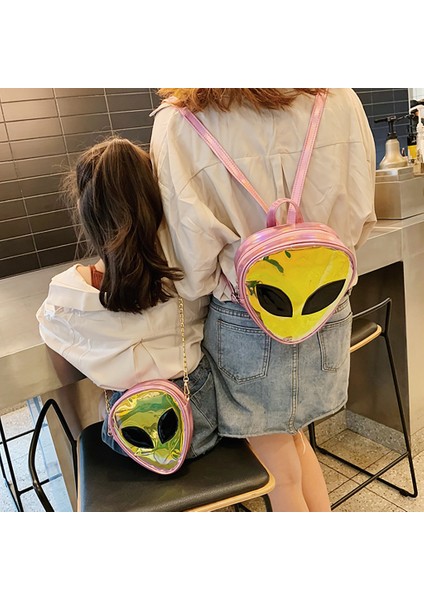 Pembe Omuzdan Askili Çanta Mini Şeffaf Sırt Çantası Sevimli Çocuk Zincir Omuz Çantası Mochila Feminina Yabancılar Desen Su Geçirmez Pvc Telefon Para Çantası Kadın (Yurt Dışından) modelleri
