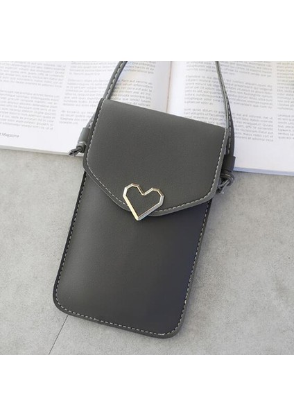Derin Gri Telefon Cüzdan Şeffaf Dokunmatik Ekran Cep Telefonu Çantası Kılıfı Kadın Telefonu Çanta Messenger Çanta Küçük Flap Çanta Mini Omuz Çantası (Yurt Dışından)