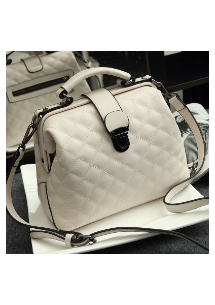 Beyaz Retro Doktor Çantası Moda Büyük Kapasiteli Messenger Çanta Bayan Omuz Çantası Fırçalama Pu Deri Çanta Iki Yeni Stil ZF10021 (Yurt Dışından)