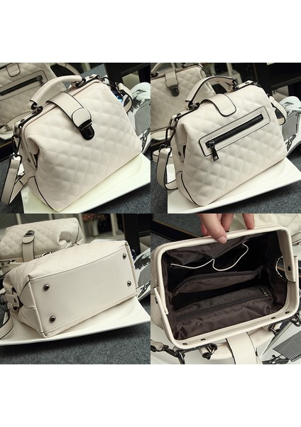 Beyaz Retro Doktor Çantası Moda Büyük Kapasiteli Messenger Çanta Bayan Omuz Çantası Fırçalama Pu Deri Çanta Iki Yeni Stil ZF10021 (Yurt Dışından) fırsatları