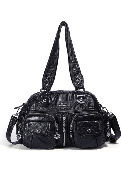 Siyah Marka Lüks Kadın Retro Postacı Çantası Yumuşak Yıkanmış Pu Deri Crossbody Çanta Kadın Moda Çanta Çantalar Feminina Bolsos Muje (Yurt Dışından)