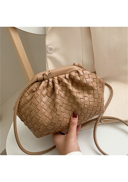 Haki Örgü Pu Deri Kadınlar Için Crossbody Çanta 2022 Düz Renk Omuzdan Askili Çanta Markalı Kadın Çanta ve Çantalar Bayan Tote Çanta Debriyaj (Yurt Dışından)