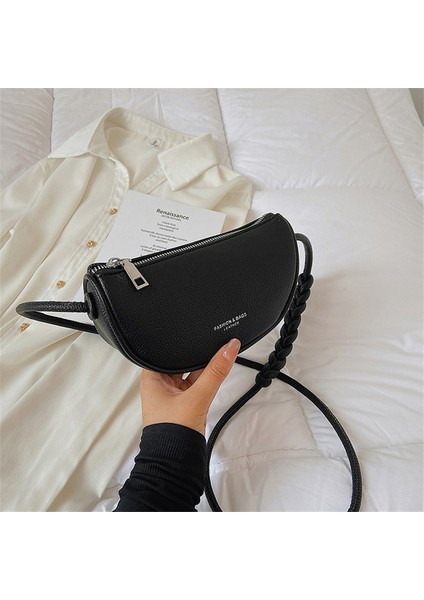 Siyah Çanta Şeker Renk Kadın Küçük Pu Deri Eyer Çantası Tasarımcı Lüks Omuz Çantaları 2022 Sevimli Örgü Kayış Bayan Crossbody Çanta Trend Yeni (Yurt Dışından)