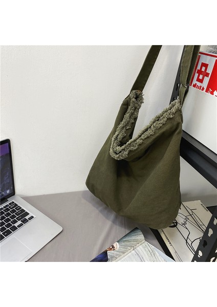 Yeşil Kadın Rahat Tuval Büyük Kapasiteli Büyük Boy Hımbıl Çanta 2023 Y2K Moda Emo Genç Okul Kitap Dizüstü Gecelik Crossbody Çanta (Yurt Dışından)
