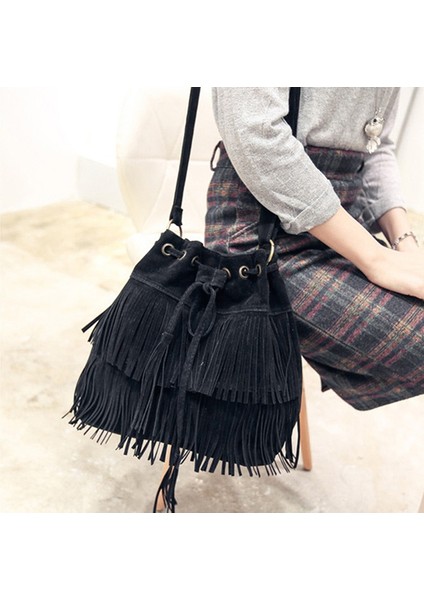 Siyah 2022 Retro Sahte Süet Saçak Kadın Haberci Çanta Tote Yeni Çanta Püskül Omuz Çantaları Crossbody Çanta Bolsa Fesmall Na (Yurt Dışından) fırsatları