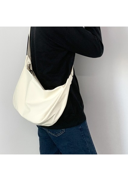 Beyaz Basit Kız Öğrenci Harajuku Omuz Çantaları Düz Renk Kadın Hobos Askılı Çanta Küçük Ekose Kadın Seyahat Çantası Çanta (Yurt Dışından) indirimleri