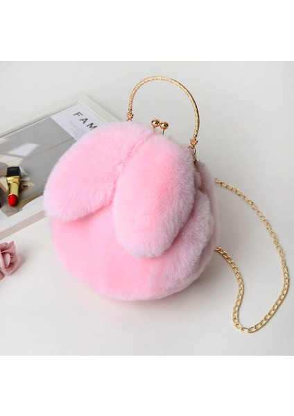 Pembe Güzel Tavşan Kulak Kadın Klip Omuzdan Askili Çanta Kış Taklit Kürk Bayanlar Debriyaj Çanta Çanta Yumuşak Peluş Kadın Kızlar Postacı Çantası (Yurt Dışından)