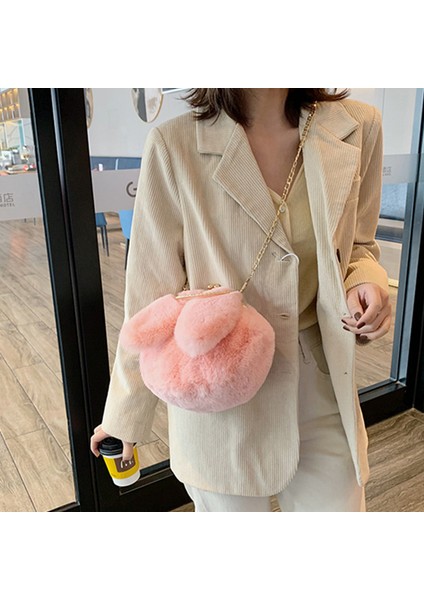 Pembe Güzel Tavşan Kulak Kadın Klip Omuzdan Askili Çanta Kış Taklit Kürk Bayanlar Debriyaj Çanta Çanta Yumuşak Peluş Kadın Kızlar Postacı Çantası (Yurt Dışından) indirimleri