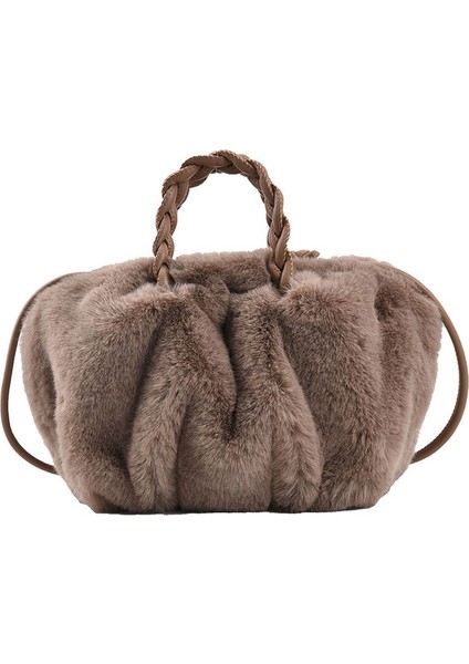 Haki 2023 Yeni Kış Kadın Sahte Kürk Kova Çanta Kadın Yüksek Kaliteli Yumuşak Peluş Örgü Omuz Askısı Çanta Bayanlar Crossbody Çanta Kesesi (Yurt Dışından)
