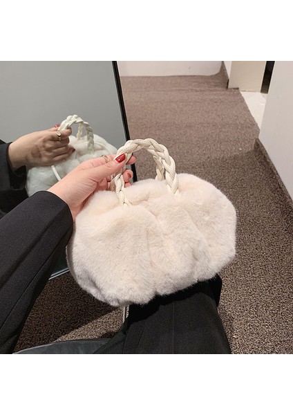 Haki 2023 Yeni Kış Kadın Sahte Kürk Kova Çanta Kadın Yüksek Kaliteli Yumuşak Peluş Örgü Omuz Askısı Çanta Bayanlar Crossbody Çanta Kesesi (Yurt Dışından) modelleri