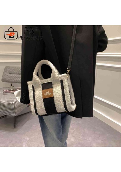Açık Kahverengi Retro Omuz Çantası Kadın Polar Crossbody Çanta Sahte Süet Tasarımcı Moda Ekleme Sokak Kullanımı Kış Çantası Bayan Kız 2023 (Yurt Dışından)