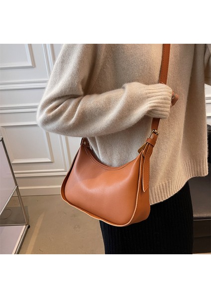 Kahverengi Yumuşak Pu Deri Bayan Omuz Çantası 2022 Yeni Vintage Trend Kadın Crossbody Çanta Bayanlar Için Basit Lüks Tasarımcı Çanta Çanta (Yurt Dışından) modelleri