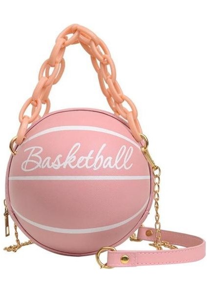 Pembe Basketbol Yuvarlak Şekilli Pu Deri Omuz Çantaları Kadınlar Için Rahat Küçük Kılıf Çanta Seyahat Messenger Crossbody Çanta (Yurt Dışından)
