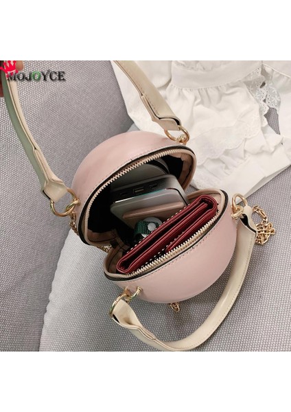 Pembe Basketbol Yuvarlak Şekilli Pu Deri Omuz Çantaları Kadınlar Için Rahat Küçük Kılıf Çanta Seyahat Messenger Crossbody Çanta (Yurt Dışından) fırsatları