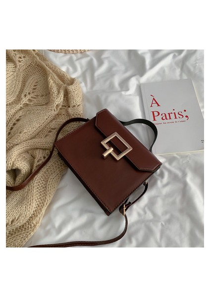 Koyu Kahverengi Kadın Çanta Pu Deri Kadın Küçük Tütsü Rüzgar Zinciri Pastil Omuz Çantası Kilit Kalıplaşmış Kafes Moda Messenger Çanta (Yurt Dışından)
