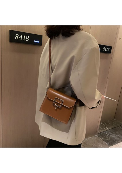Koyu Kahverengi Kadın Çanta Pu Deri Kadın Küçük Tütsü Rüzgar Zinciri Pastil Omuz Çantası Kilit Kalıplaşmış Kafes Moda Messenger Çanta (Yurt Dışından) modelleri