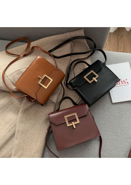 Koyu Kahverengi Kadın Çanta Pu Deri Kadın Küçük Tütsü Rüzgar Zinciri Pastil Omuz Çantası Kilit Kalıplaşmış Kafes Moda Messenger Çanta (Yurt Dışından) fırsatları