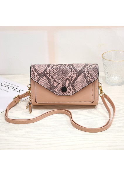 Pembe Patchwork Yılan Baskı Kadın Omuzdan Askili Çanta Pu Deri Crossbody Çanta Çapraz Çanta Büyük Kapasiteli Çok Fonksiyonlu Debriyaj Bozuk Para Cüzdanı (Yurt Dışından)