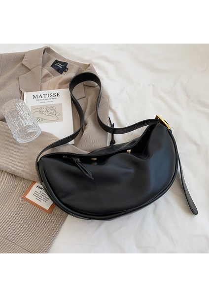 Kadınlar Için Siyah Crossbody Çanta Yumuşak Deri Çanta Ana Kesesi Kadın Katı Çanta Kızlar Bolso Omuzdan Askili Çanta Kadın Vintage Çanta 2023 (Yurt Dışından)