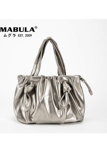 G Mabula Pilili Yumuşak Deri Kadın Tote Üst Kolu Çanta Gümüş Telefon Çantalar Moda Hobo Crossbody Çanta Düz Renk (Yurt Dışından)