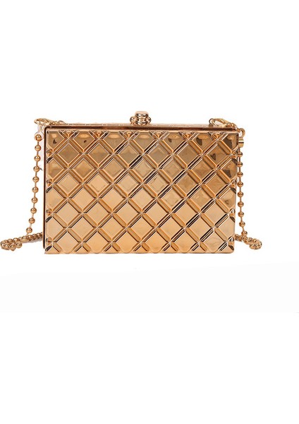 Altın Kafes Metal Kutu Tasarım Kadın Parti Debriyaj Çanta 2022 Yeni Omuz Zincir Çanta Çanta Kadın Altın Gümüş Ekose Crossbody Çanta (Yurt Dışından)