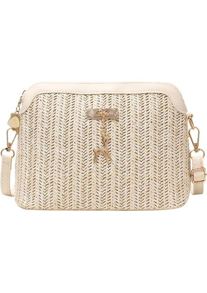 Bej Retro Klasik Omuzdan Askili Çanta Kullanımlık Boho Plaj Crossbody Hasır Örgü Omuz Çantası Kabuk Zip Çanta Kadın Malzemeleri Için (Yurt Dışından)