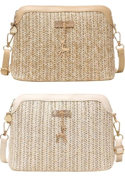 Bej Retro Klasik Omuzdan Askili Çanta Kullanımlık Boho Plaj Crossbody Hasır Örgü Omuz Çantası Kabuk Zip Çanta Kadın Malzemeleri Için (Yurt Dışından) fiyatları