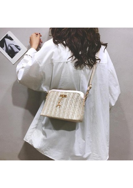 Bej Retro Klasik Omuzdan Askili Çanta Kullanımlık Boho Plaj Crossbody Hasır Örgü Omuz Çantası Kabuk Zip Çanta Kadın Malzemeleri Için (Yurt Dışından) fırsatları