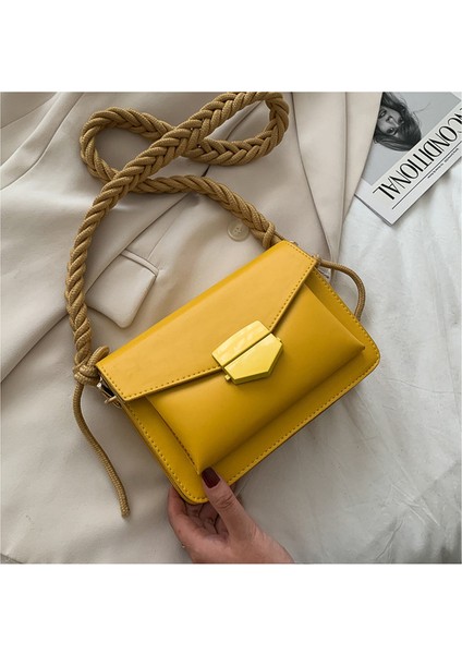 Sarı 5 Renkler Kadın Kızlar Küçük Crossbody Çanta Yeni Moda Düz Renk Pu Deri Omuz Çantası Örgülü Kayış ile 20 x 6.5 x 14 cm (Yurt Dışından)