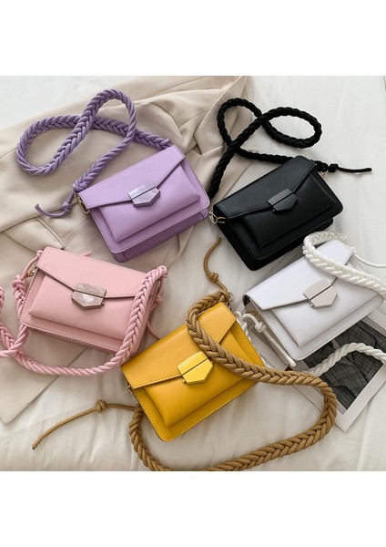Sarı 5 Renkler Kadın Kızlar Küçük Crossbody Çanta Yeni Moda Düz Renk Pu Deri Omuz Çantası Örgülü Kayış ile 20 x 6.5 x 14 cm (Yurt Dışından) fiyatları