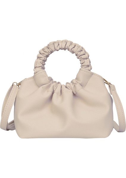 Bej Pu Deri Bez Çantalar Kadınlar Için Düz Renk Bulut Çanta Kadın Crossbody Pileli Küçük Çantalar ve Çantalar Seyahat Çantası (Yurt Dışından)