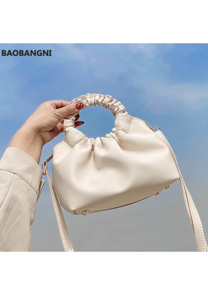 Bej Pu Deri Bez Çantalar Kadınlar Için Düz Renk Bulut Çanta Kadın Crossbody Pileli Küçük Çantalar ve Çantalar Seyahat Çantası (Yurt Dışından) indirimleri