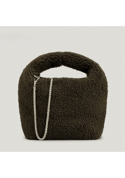 Kahve Kış Kuzu Yünü Kadın Çanta Moda Tasarımcısı Hobos Omuz Çantaları Lüks Sahte Kürk Zincirler Crossbody Çanta Küçük Tote Kadın Çanta (Yurt Dışından)