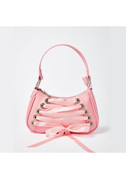 Pembe 2022 Ins Hot Tatlı Pembe Kurdele Çapraz Bağlı Gotik Tarzı Lolita Çanta Çanta Kadın Mini Çanta Omuz Koltukaltı Çantaları (Yurt Dışından)