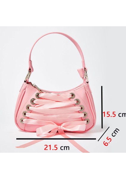 Pembe 2022 Ins Hot Tatlı Pembe Kurdele Çapraz Bağlı Gotik Tarzı Lolita Çanta Çanta Kadın Mini Çanta Omuz Koltukaltı Çantaları (Yurt Dışından) modelleri