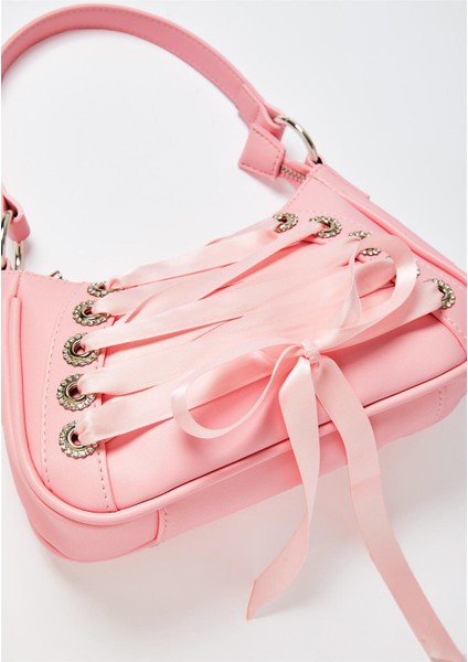 Pembe 2022 Ins Hot Tatlı Pembe Kurdele Çapraz Bağlı Gotik Tarzı Lolita Çanta Çanta Kadın Mini Çanta Omuz Koltukaltı Çantaları (Yurt Dışından) fırsatları