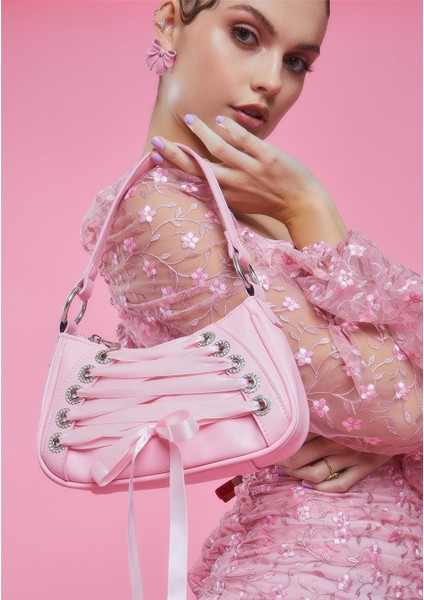 Pembe 2022 Ins Hot Tatlı Pembe Kurdele Çapraz Bağlı Gotik Tarzı Lolita Çanta Çanta Kadın Mini Çanta Omuz Koltukaltı Çantaları (Yurt Dışından) indirimleri