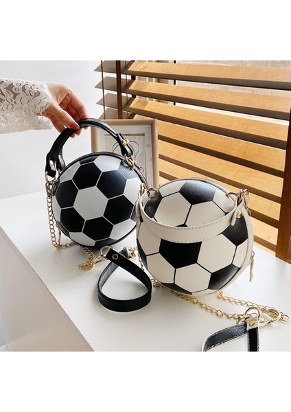 09 Kadın Topu Çanta Yuvarlak Basketbol Futbol Parti Elbise Suni Deri Crossbody Kız Bozuk Para Cüzdanı Omuzdan Askili Çanta (Yurt Dışından)