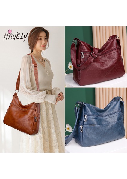 Derin Mavi 2023 Yeni Vintage Kadın Pu Deri Askılı Çanta Lüks Büyük Yumuşak Rahat Hobo Çanta Kadın Basit Gelgit Crossbody Omuz Çantaları (Yurt Dışından) modelleri