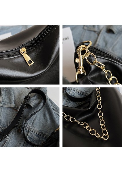 Kahverengi 2023 Moda Katı Kadın Çanta Çanta Yüksek Kapasiteli Kadın Zincir Omuz Çantası Pu Deri Crossbody Çanta Hobo Omuz Çantası (Yurt Dışından)
