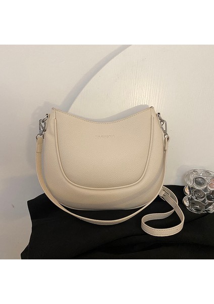 Bej Basit Beyaz Yumuşak Deri Omuz Çantaları Kadınlar Için Tasarımcı Crossbody Çanta Moda Hobos Ana Kesesi Marka Vintage Çanta Bayanlar (Yurt Dışından)
