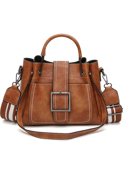 Kahverengi Yumuşak Deri Katı Çanta Kadın Haberci Çanta Rahat Tote Çanta Pin Tipi Kadın Moda Omuz Çantaları Bolsos Mujer (Yurt Dışından)